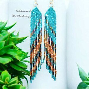 BOGO EARRINGS Long Boho Chic Fringe Cascade Shoulder Duster Beaded Dangle 6"